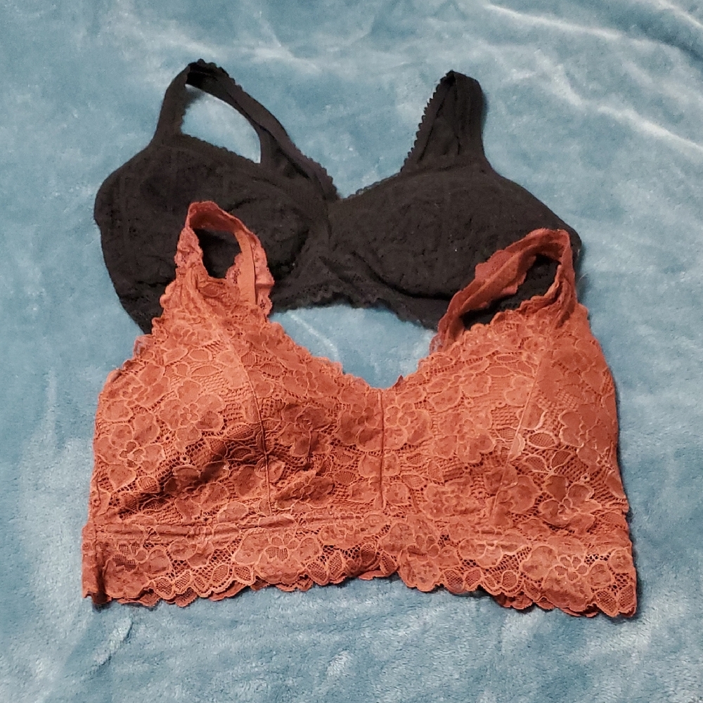 Lace Bralette Set in Black and Brown